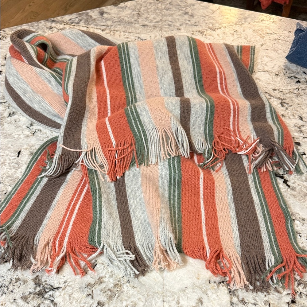 Prana Multicolor Striped Scarf with Fringe